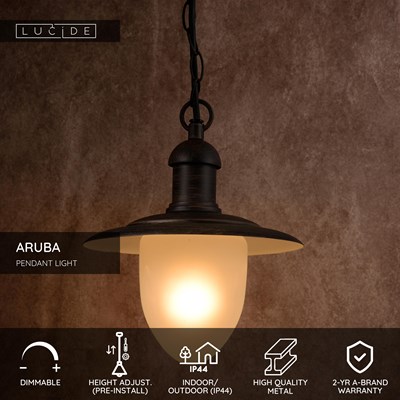 Lucide ARUBA - Pendant light Indoor/Outdoor - Ø 25 cm - 1xE27 - IP44 - Rust Brown
